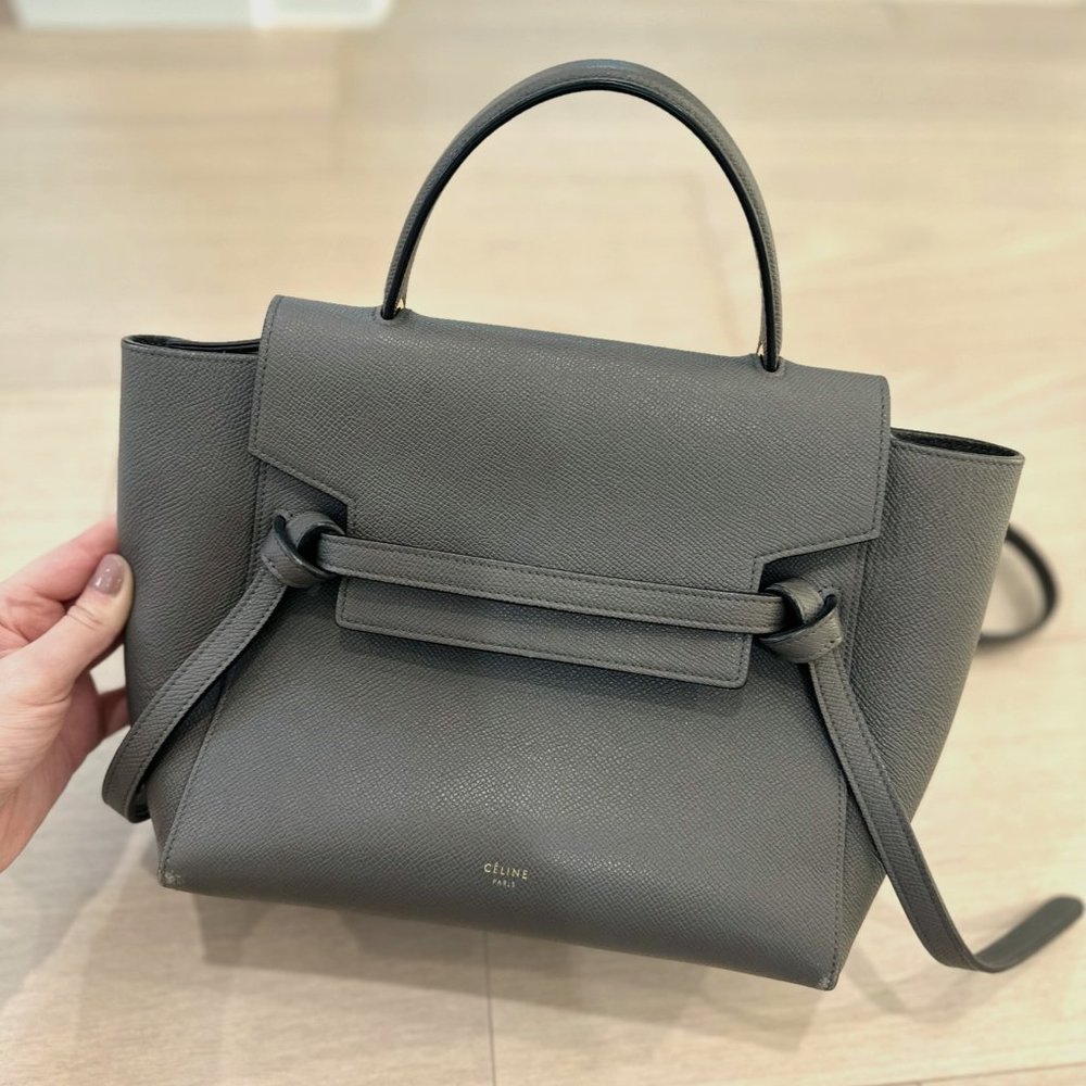 CELINE NANO BELT BAG IN GRAINED CALFSKIN GREY